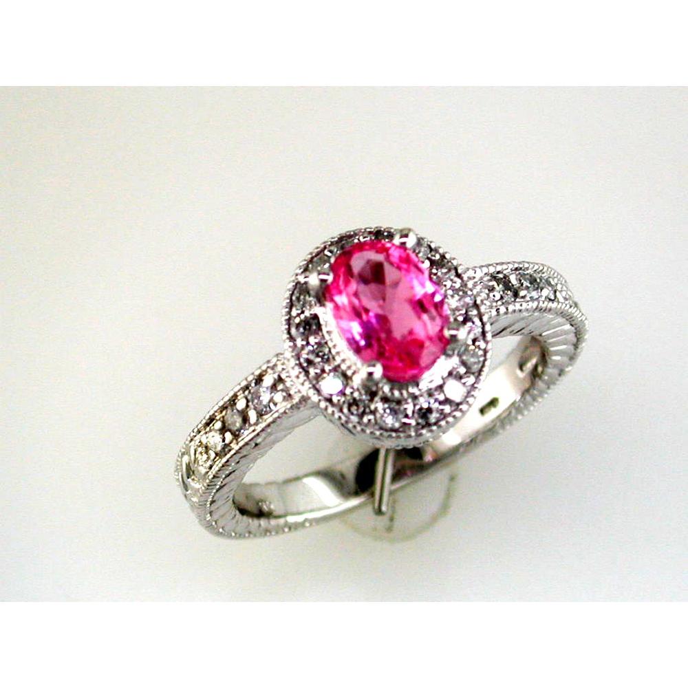 Royal 14K White Gold Pink Sapphire & Diamond Halo Ring - 1.28 Carats Total Gem Weight