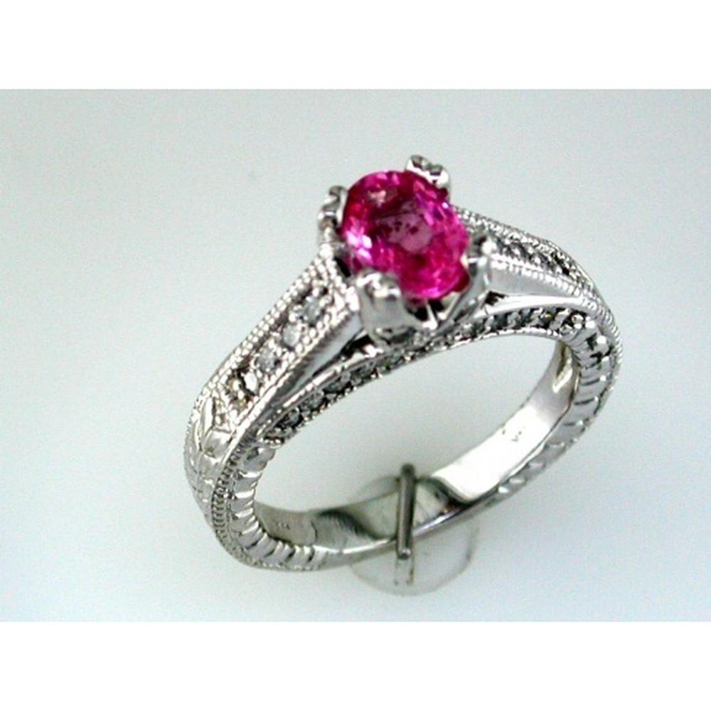 Royal 14K White Gold Pink Sapphire & Diamond Halo Ring - 1.35 Carats Total Gem Weight