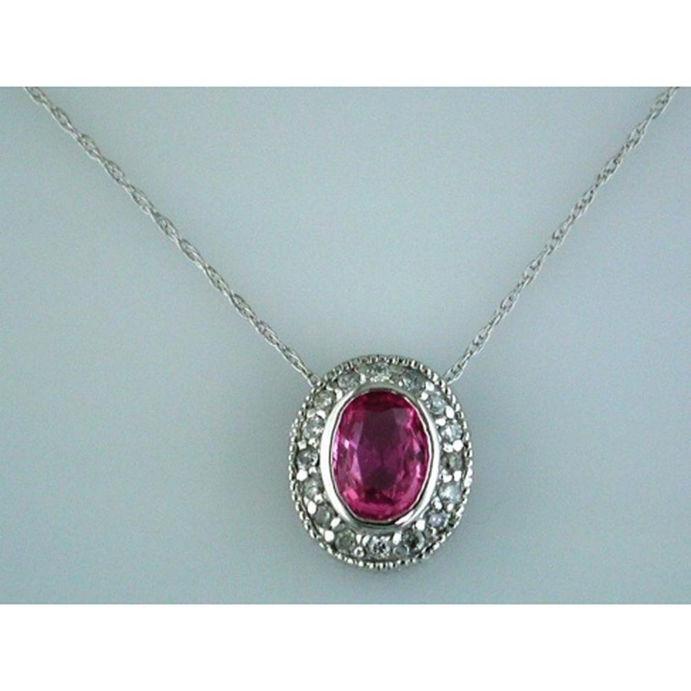 Royal 14K White Gold Pink Sapphire and Diamond Oval Pendant - 1.09 Carat Total Gem Weight