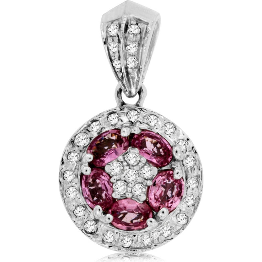 Royal 14K White Gold Pink Sapphire & Diamond Oval Pendant - 1.30 Carat Pink Sapphire, 0.25 Carat Diamonds
