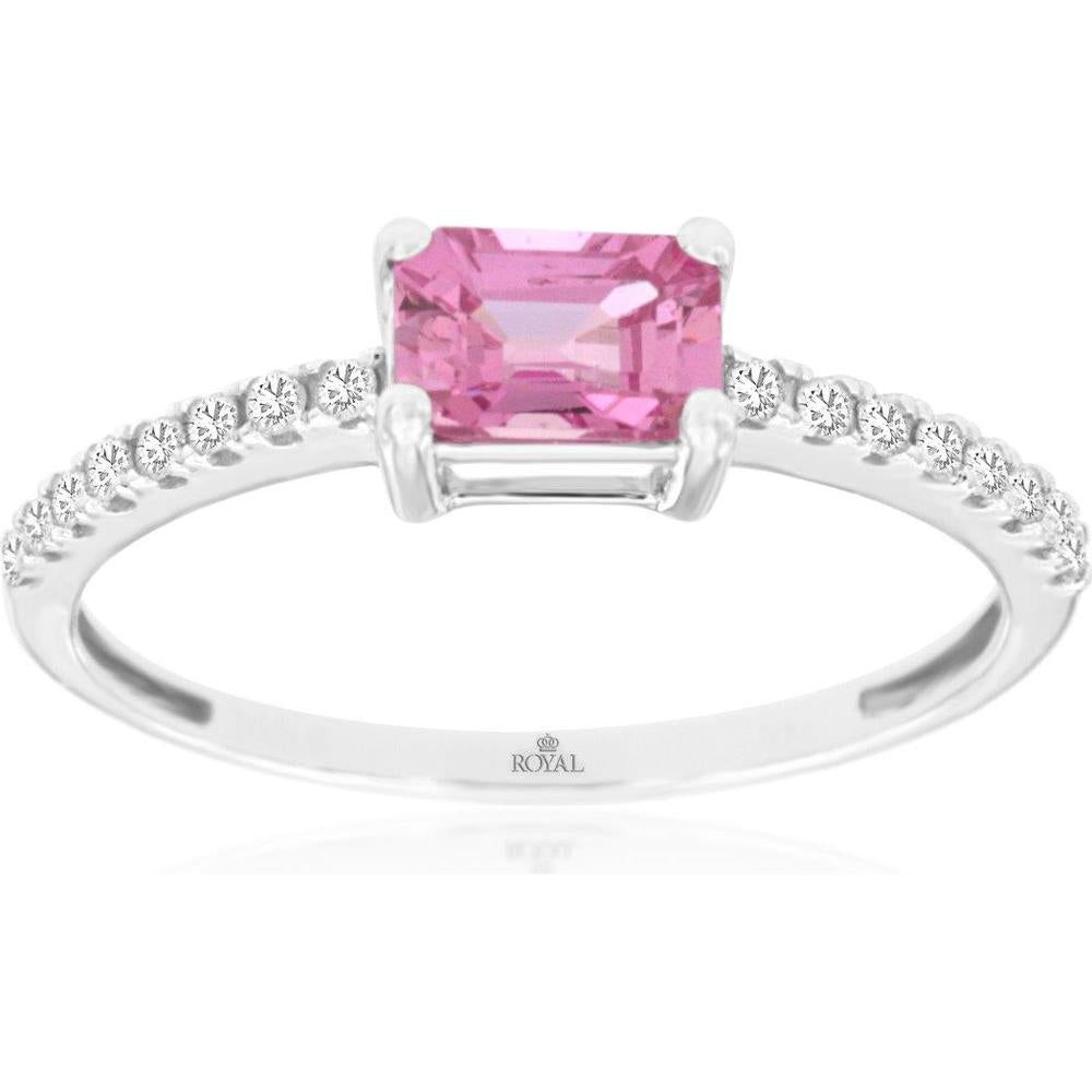 Royal 14K White Gold Pink Sapphire & Diamond Ring - 0.70 Carats Pink Sapphire, 0.14 Carats Total Diamond Weight