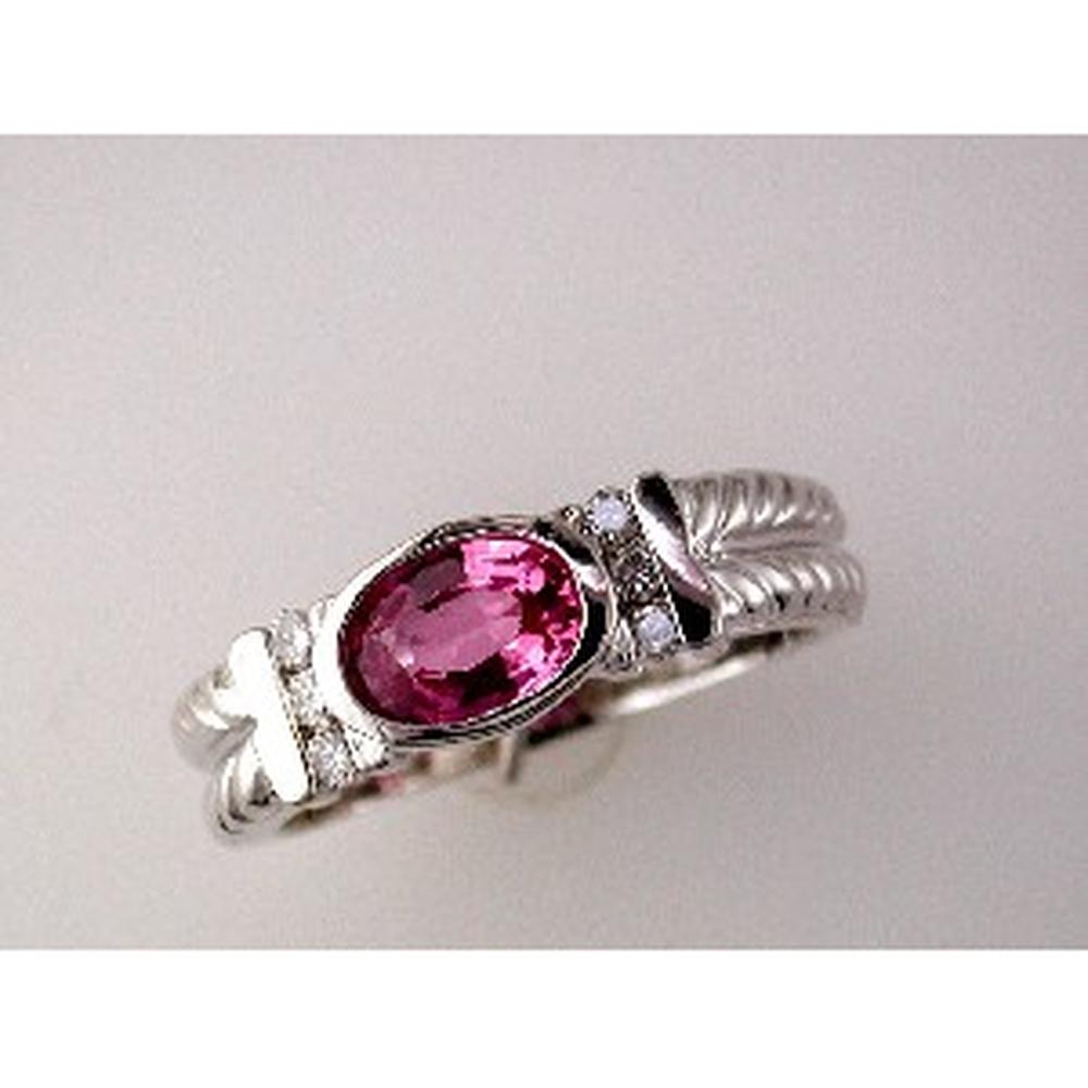 Royal 14K White Gold Pink Sapphire & Diamond Ring - 1.00 Carat Oval Pink Sapphire, 0.12 Carat Round Diamonds