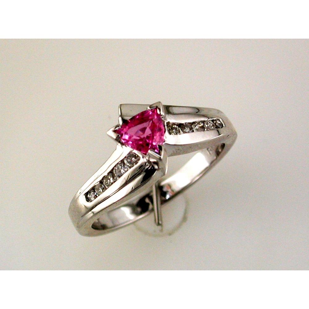 Royal 14K White Gold Pink Sapphire & Diamond Ring - Elegant Trillion Cut Design