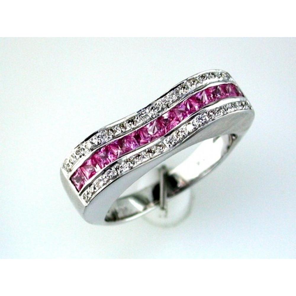 Royal 14K White Gold Pink Sapphire & Diamond Ring - Exquisite Princess Cut Jewelry
