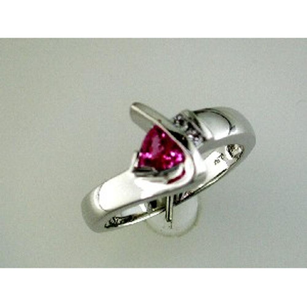 Royal 14K White Gold Pink Sapphire & Diamond Trillion Ring - 0.07 Carat Diamond, 0.45 Carat Pink Sapphire