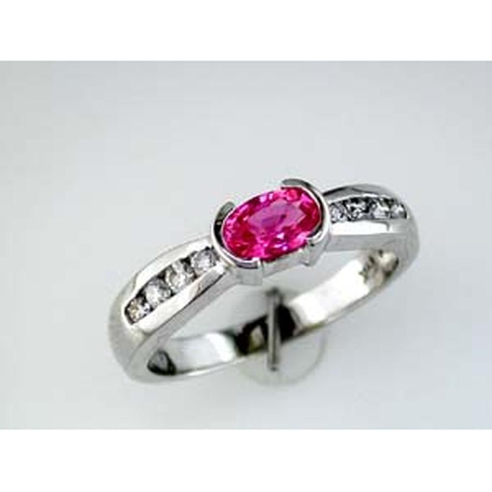 Royal 14K White Gold Pink Sapphire & Round Diamond Ring - 0.55 Carats Pink Sapphire, 0.25 Carats Diamond Total Weight