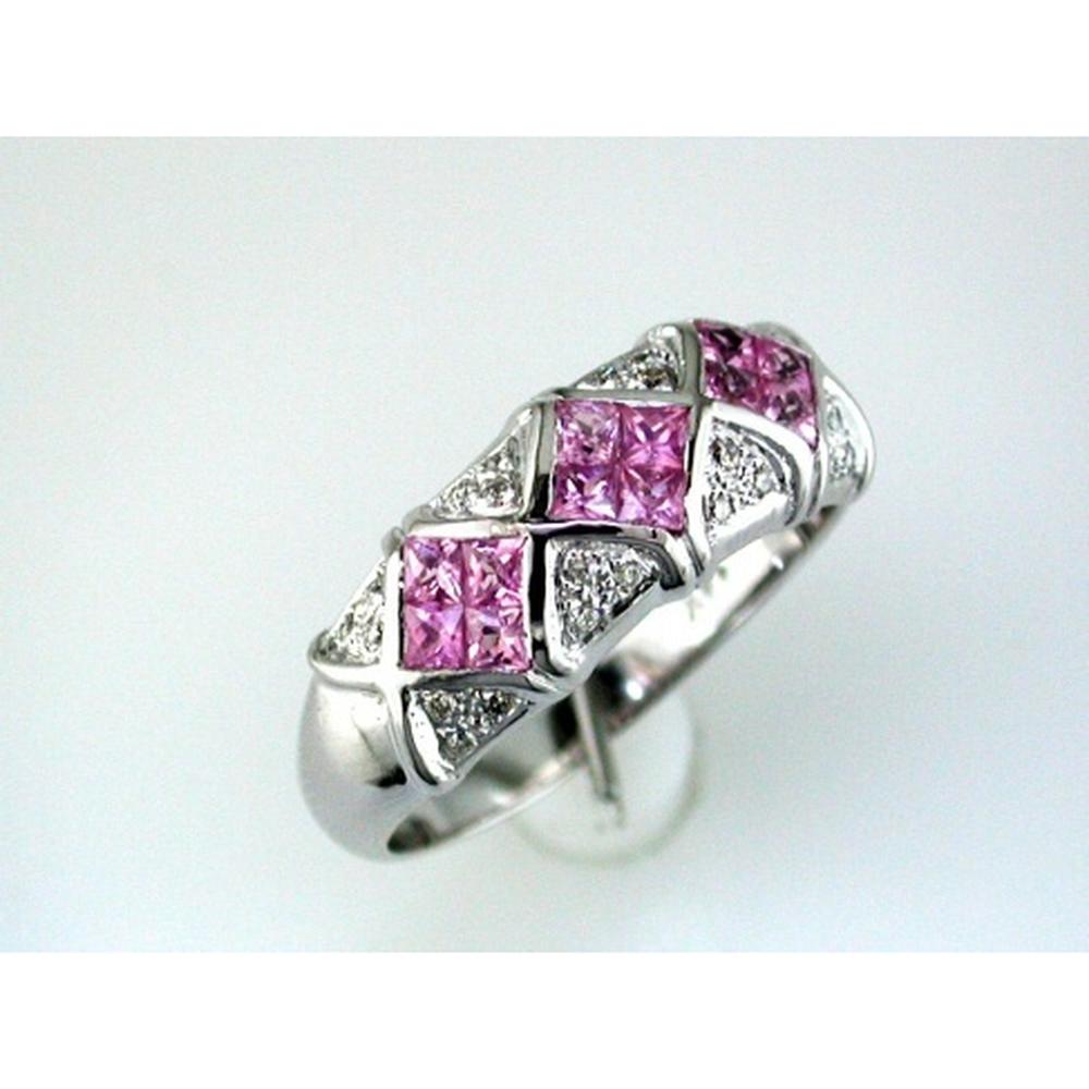 Royal 14K White Gold Pink Sapphire Princess-Cut Ring - 1.00 Carat Pink Sapphire, Round Diamond Accents