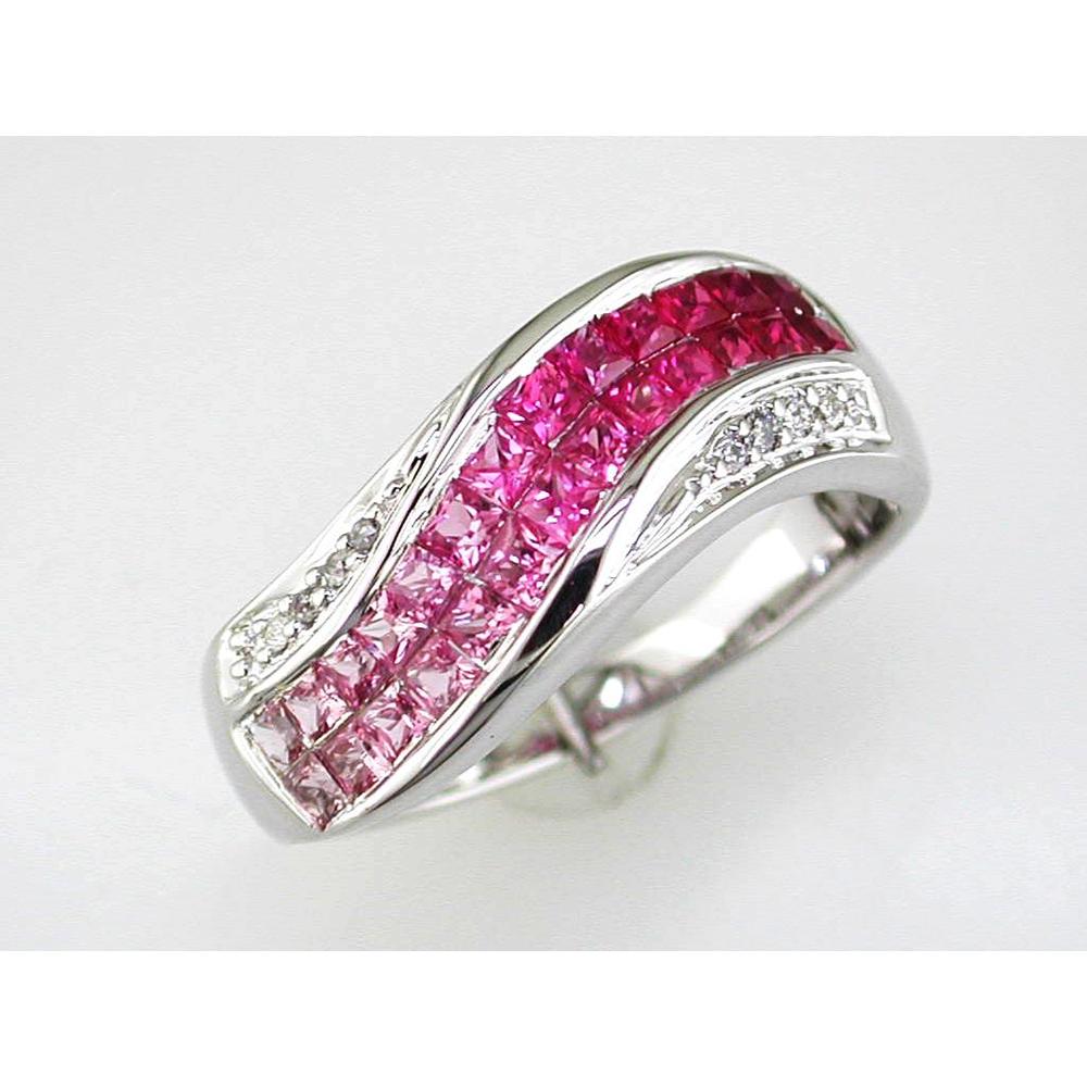 Royal 14K White Gold Pink Sapphire Princess Cut Ring - 1.30 Carat Pink Sapphire, 0.05 Carat Diamonds