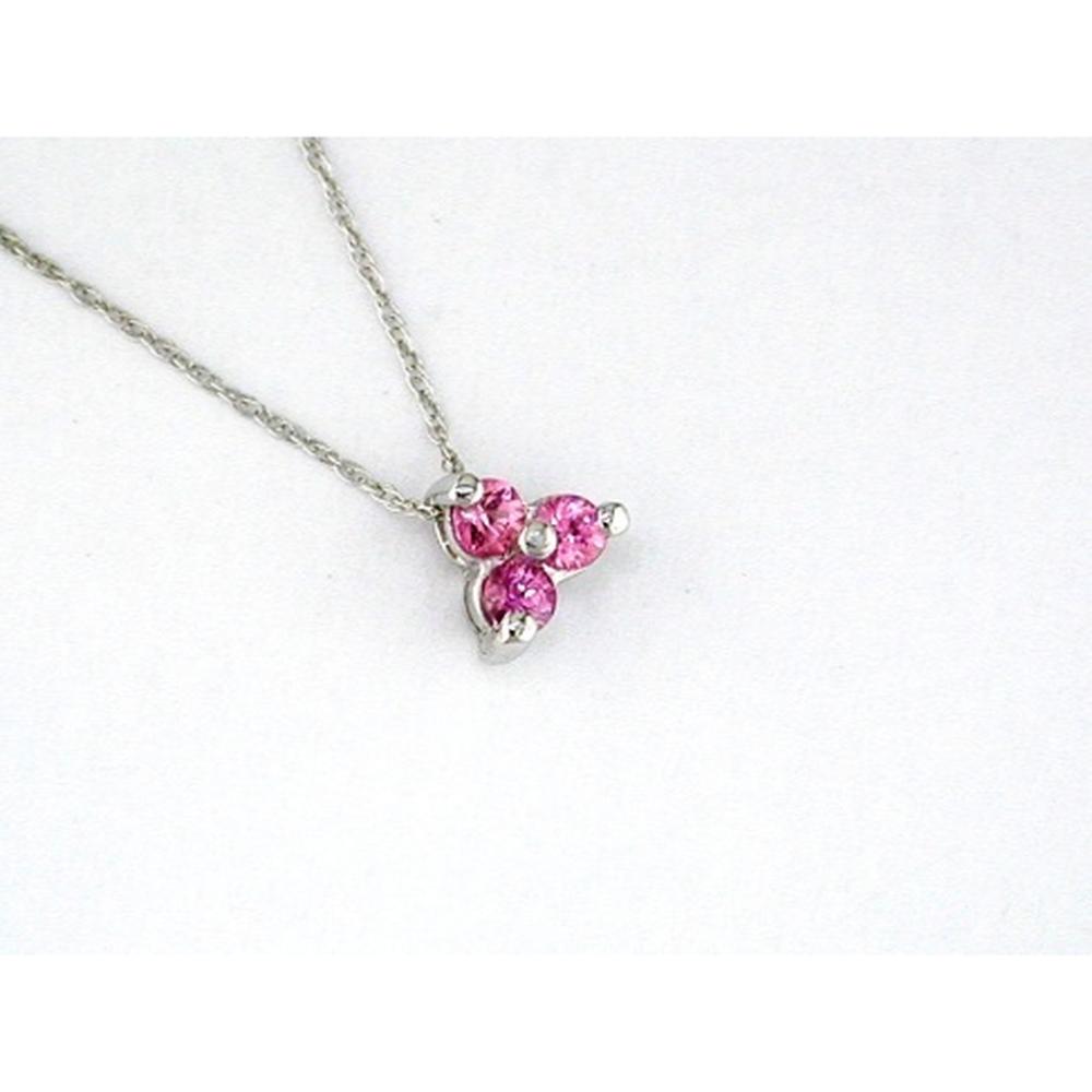 Royal 14K White Gold Pink Sapphire Three Stone Necklace - 0.25 Carat Total Sapphire Weight