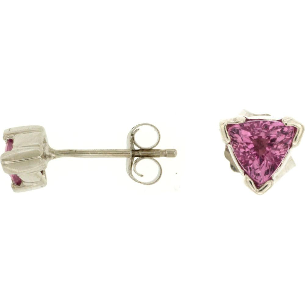 Royal 14K White Gold Pink Sapphire Trillion Stud Earrings - 0.80 Carat Total Gem Weight