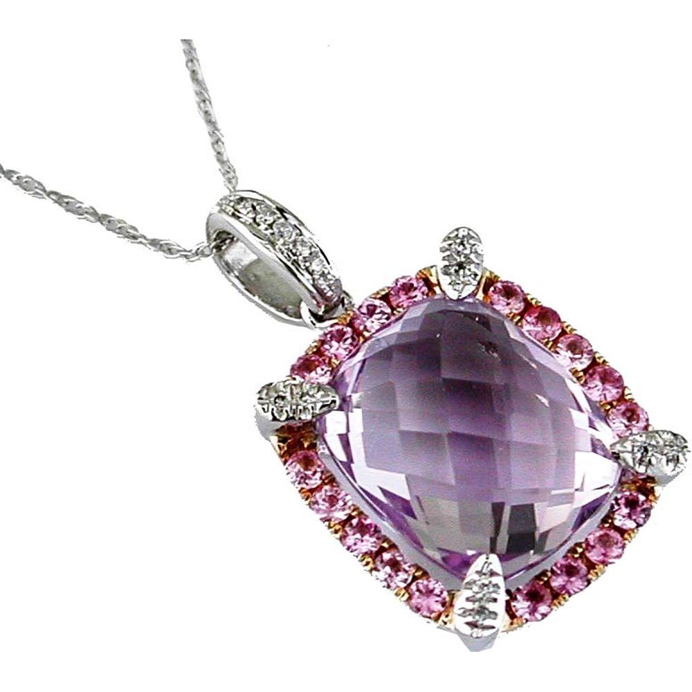 Royal 14K White Gold Pink Spinel, Amethyst & Diamond Pendant