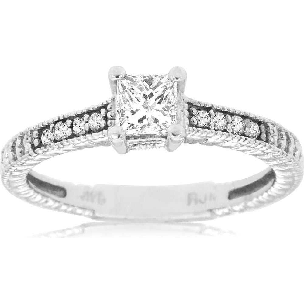 Royal 14K White Gold Princess Cut Diamond Engagement Ring - 0.46 Carat Center, 0.10 Carat Total Diamond Weight