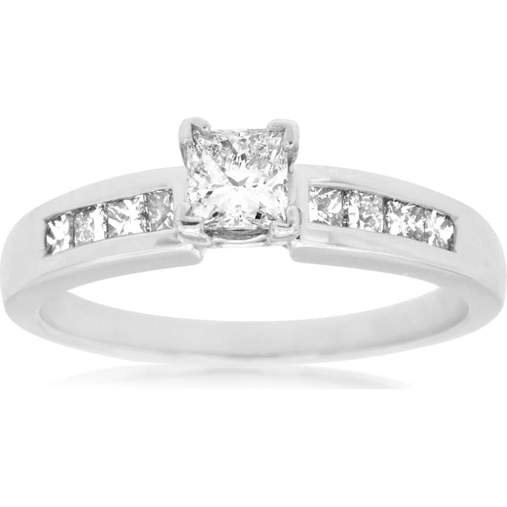 Royal 14K White Gold Princess Cut Diamond Engagement Ring - 0.72 Carat Total Diamond Weight