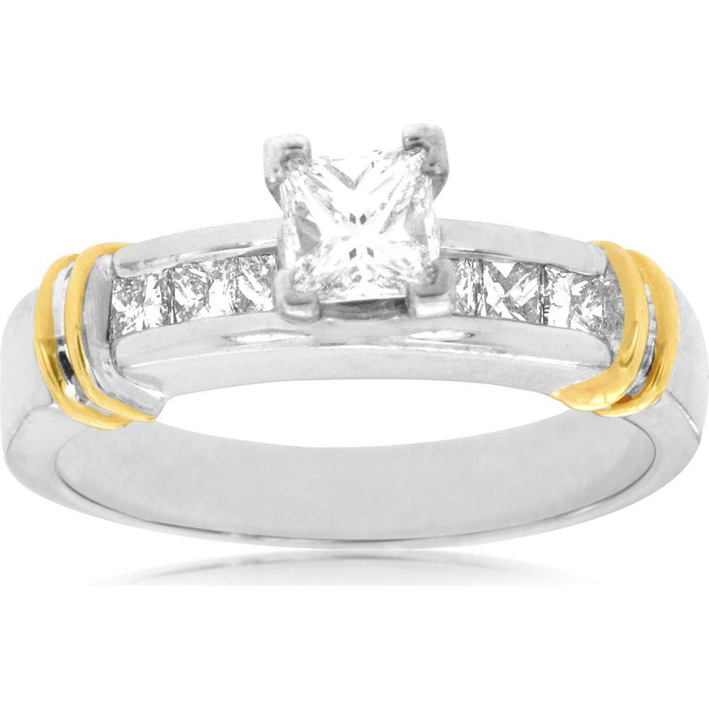 Royal 14K White Gold Princess Cut Diamond Engagement Ring - 0.87 Carat Total Diamond Weight