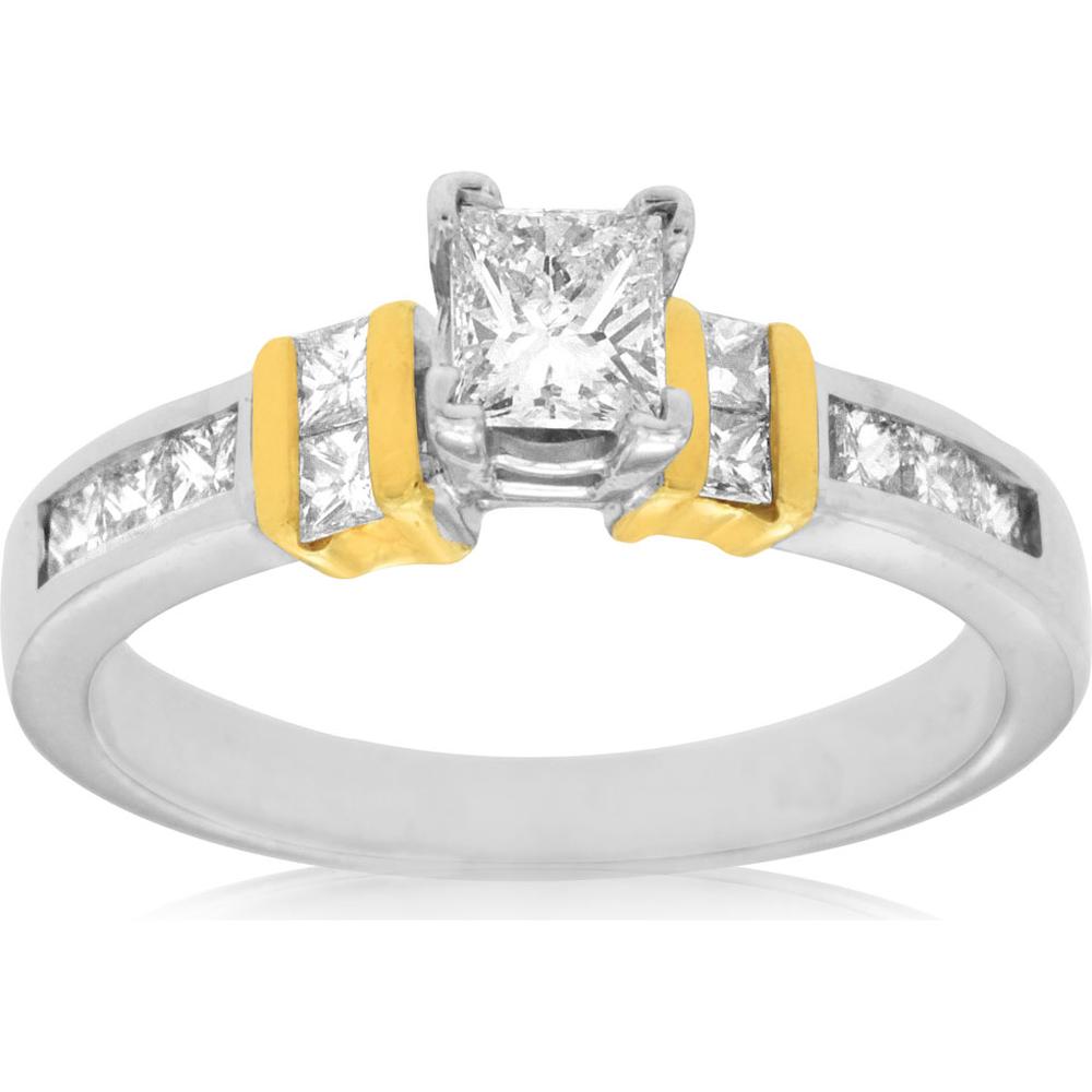 Royal 14K White Gold Princess Cut Diamond Engagement Ring - 0.90 Carat Total Diamond Weight