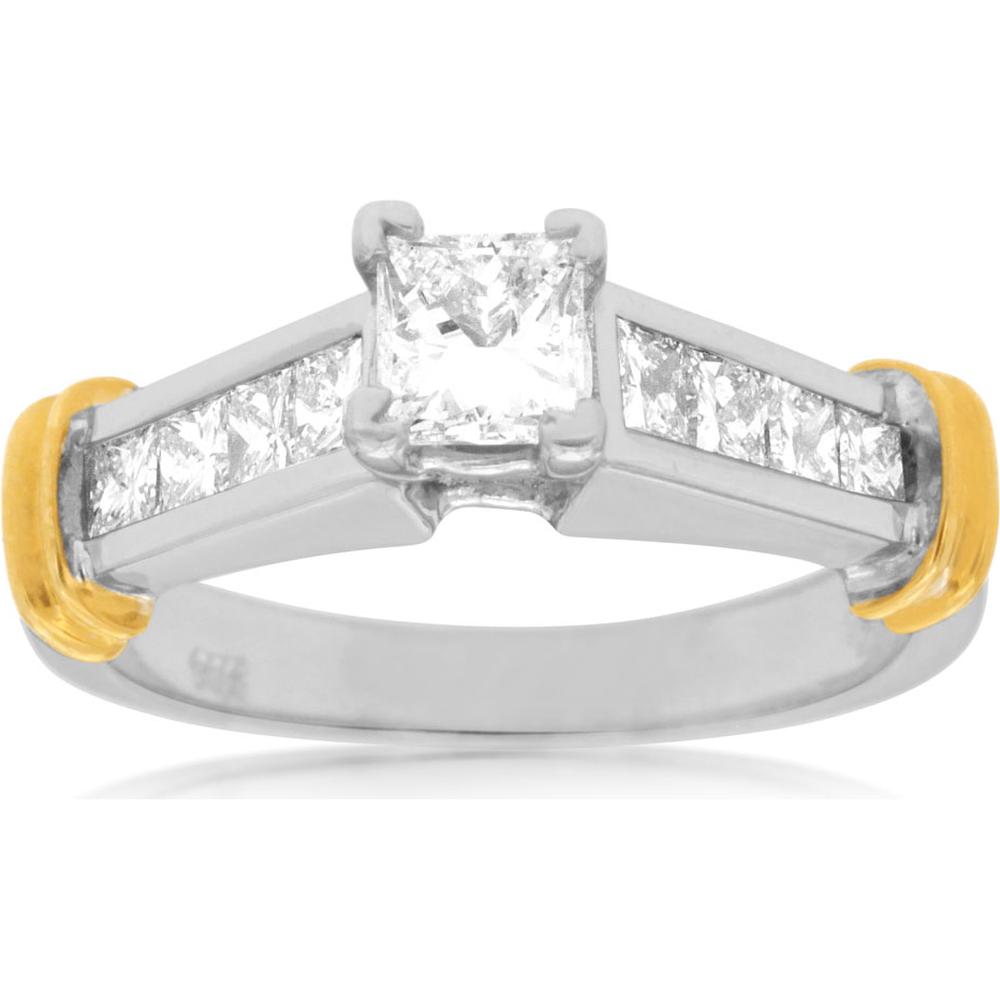 Royal 14K White Gold Princess Cut Diamond Engagement Ring - 1.05 Carat Total Diamond Weight
