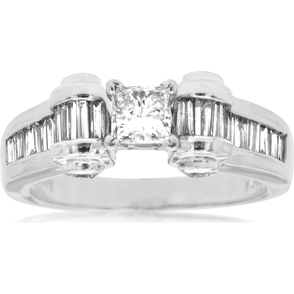 Royal 14K White Gold Princess Cut Diamond Engagement Ring - 1.15 Carat Total Diamond Weight
