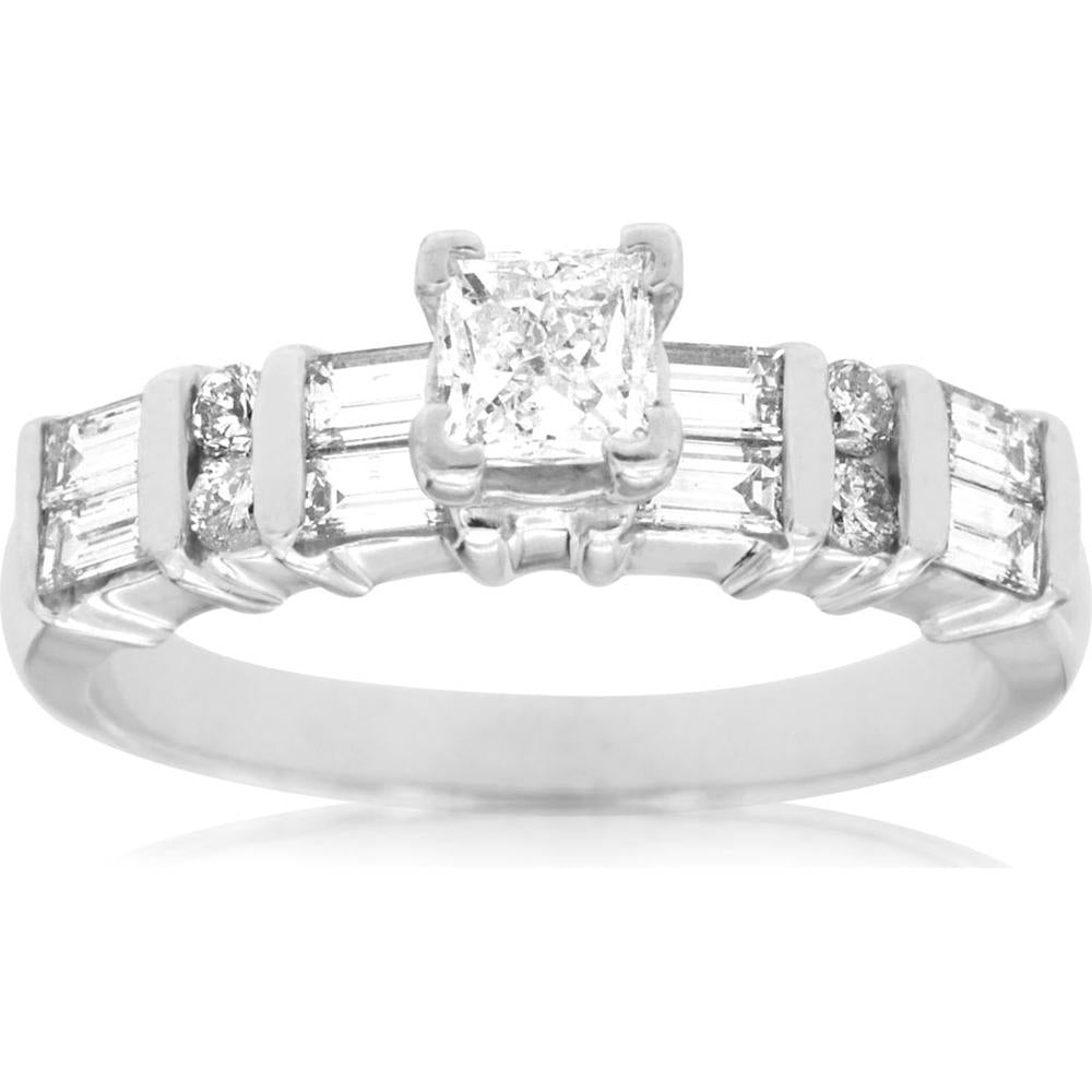 Royal 14K White Gold Princess Cut Diamond Engagement Ring - 1.48 Carat Total Diamond Weight