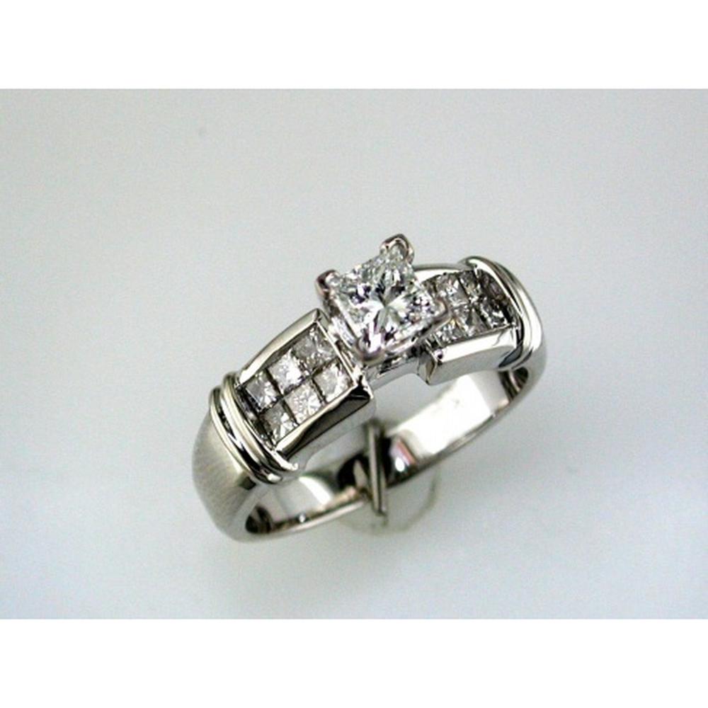 Royal 14K White Gold Princess Cut Diamond Engagement Ring - 1.50 Carat Total Diamond Weight