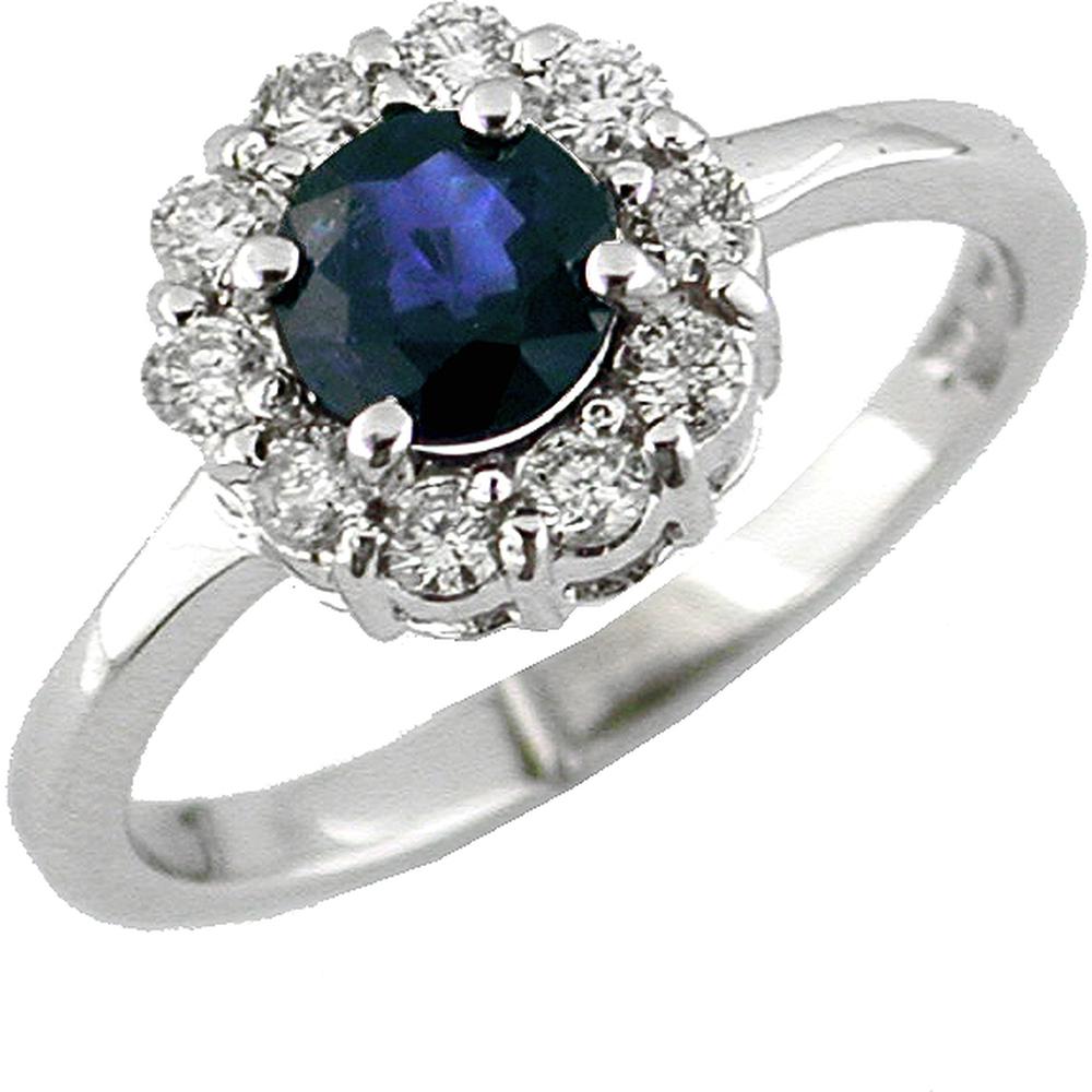 Royal 14K White Gold Princess Cut Sapphire & Diamond Halo Ring - 1.10 Carat Total Gem Weight