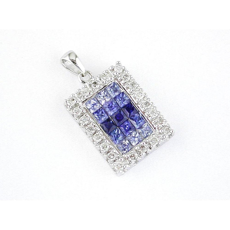 Royal 14K White Gold Princess-Cut Sapphire & Diamond Pendant - 1.00 Carat Total Gem Weight