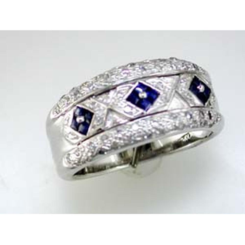 Royal 14K White Gold Princess-Cut Sapphire and Diamond Ring - 0.45 Carat Sapphire, 0.35 Carat Total Diamond Weight