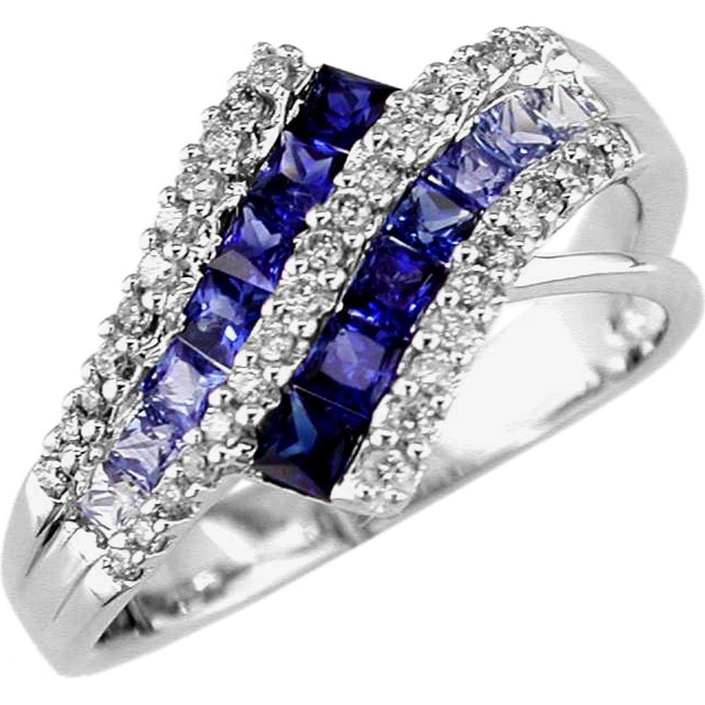 Royal 14K White Gold Princess Cut Sapphire and Diamond Ring - 1.00 Carat Sapphire, Round Diamonds - Elegant Sophistication
