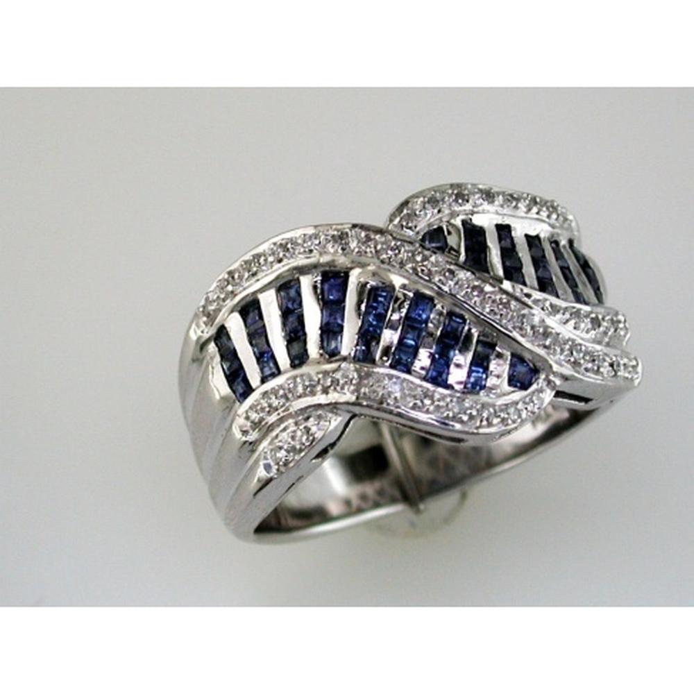 Royal 14K White Gold Princess-Cut Sapphire and Diamond Ring - 1.06 Carat Total Gem Weight