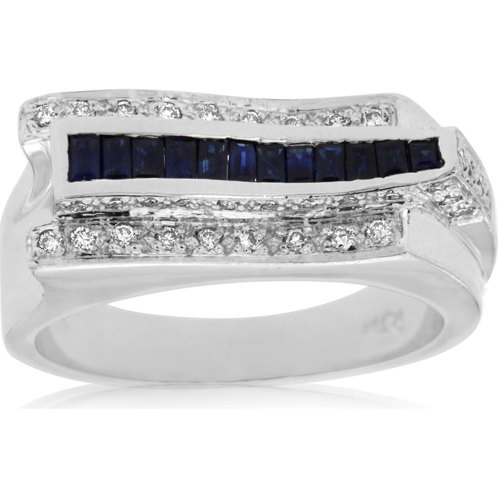 Royal 14K White Gold Princess-Cut Sapphire & Diamond Ring - 1.12 Carat Total Gem Weight