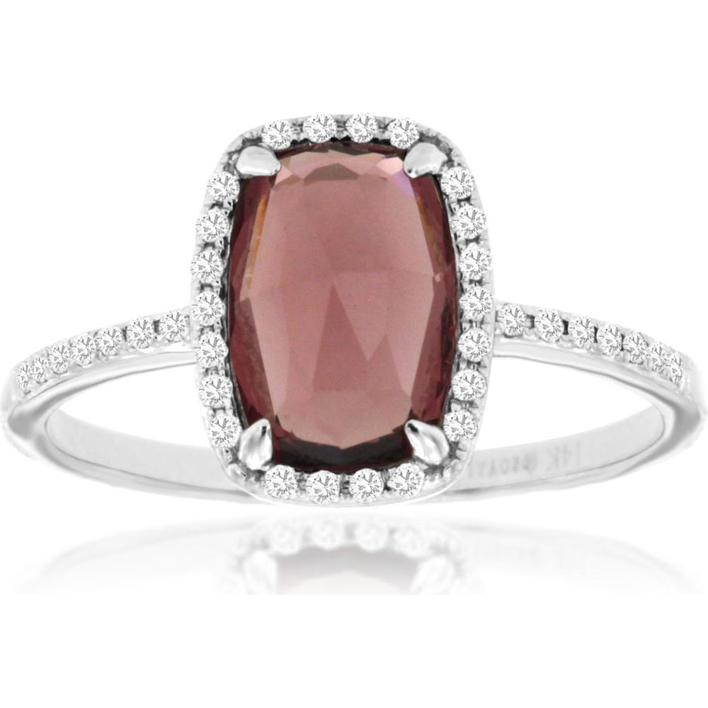 Royal 14K White Gold Rhodolite & Diamond Cushion Cut Ring - 2.14 Carats Total Weight