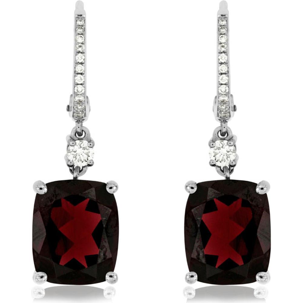 Royal 14K White Gold Rhodolite & Diamond Drop Earrings - 9.80 Carats Total Rhodolite Weight, 0.25 Carats Diamond Weight