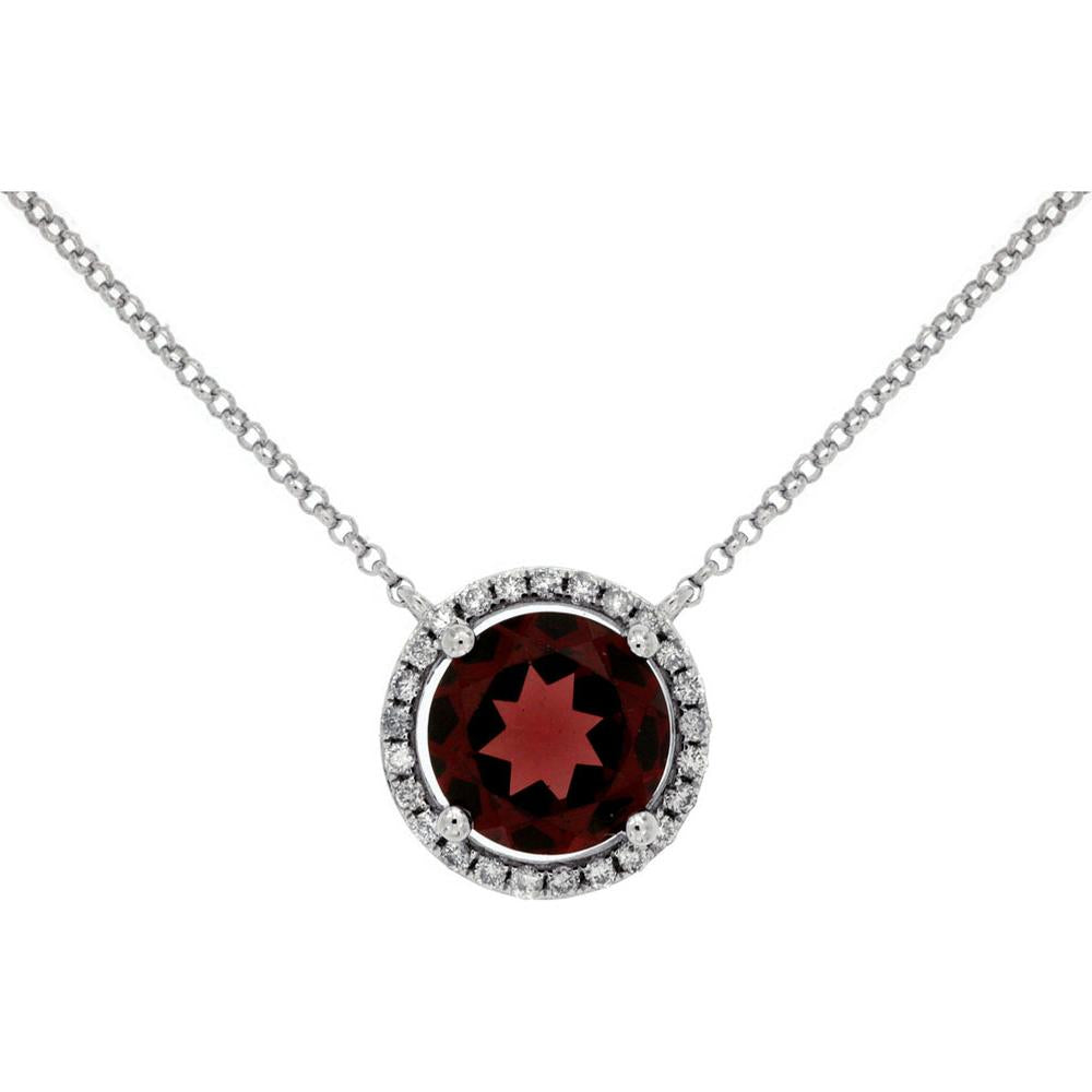 Royal 14K White Gold Rhodolite & Diamond Halo Necklace - 2.00 Carats Rhodolite, 0.14 Carats Total Diamond Weight