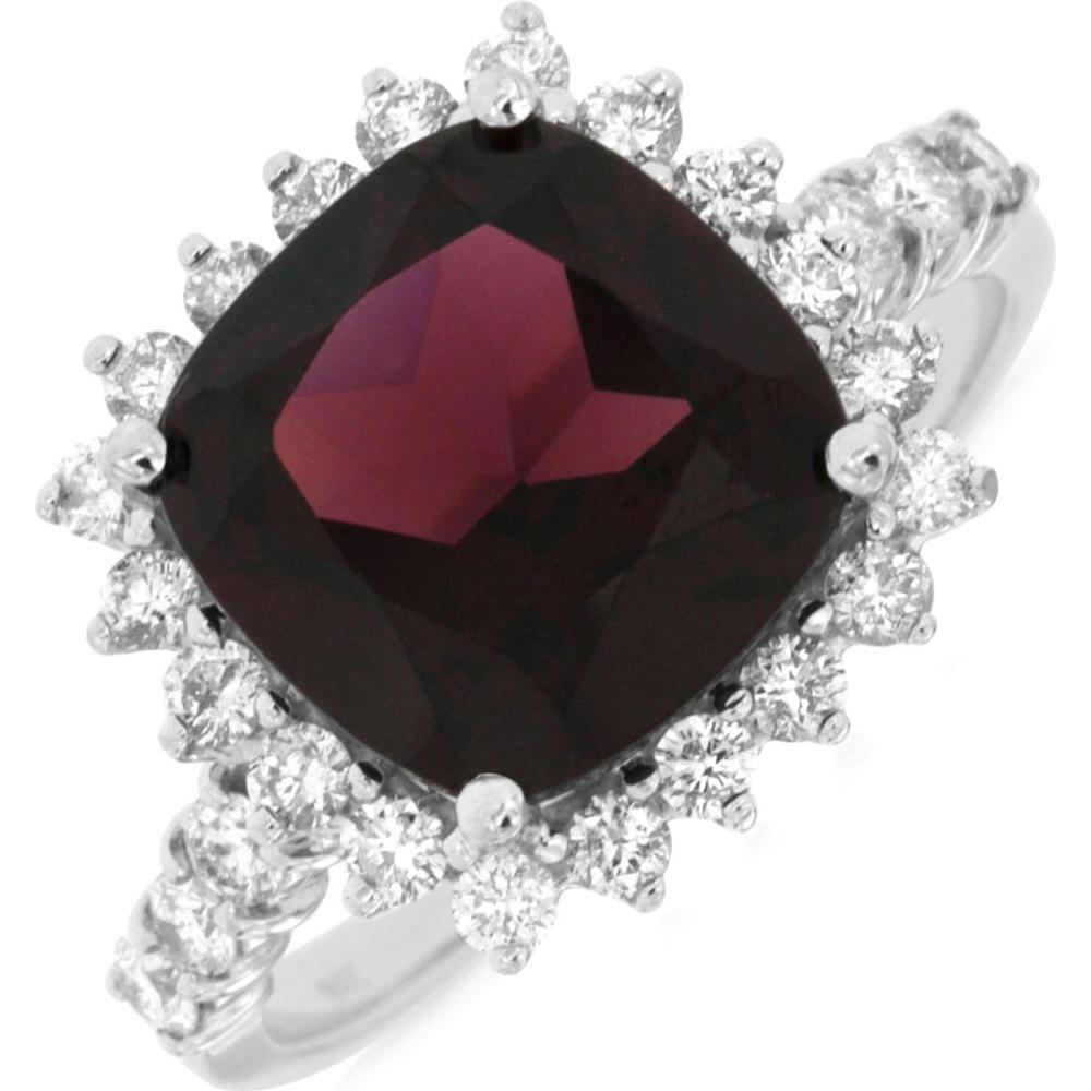 Royal 14K White Gold Rhodolite & Diamond Halo Ring - 4.20 Carats Rhodolite, 0.65 Carats Total Diamond Weight