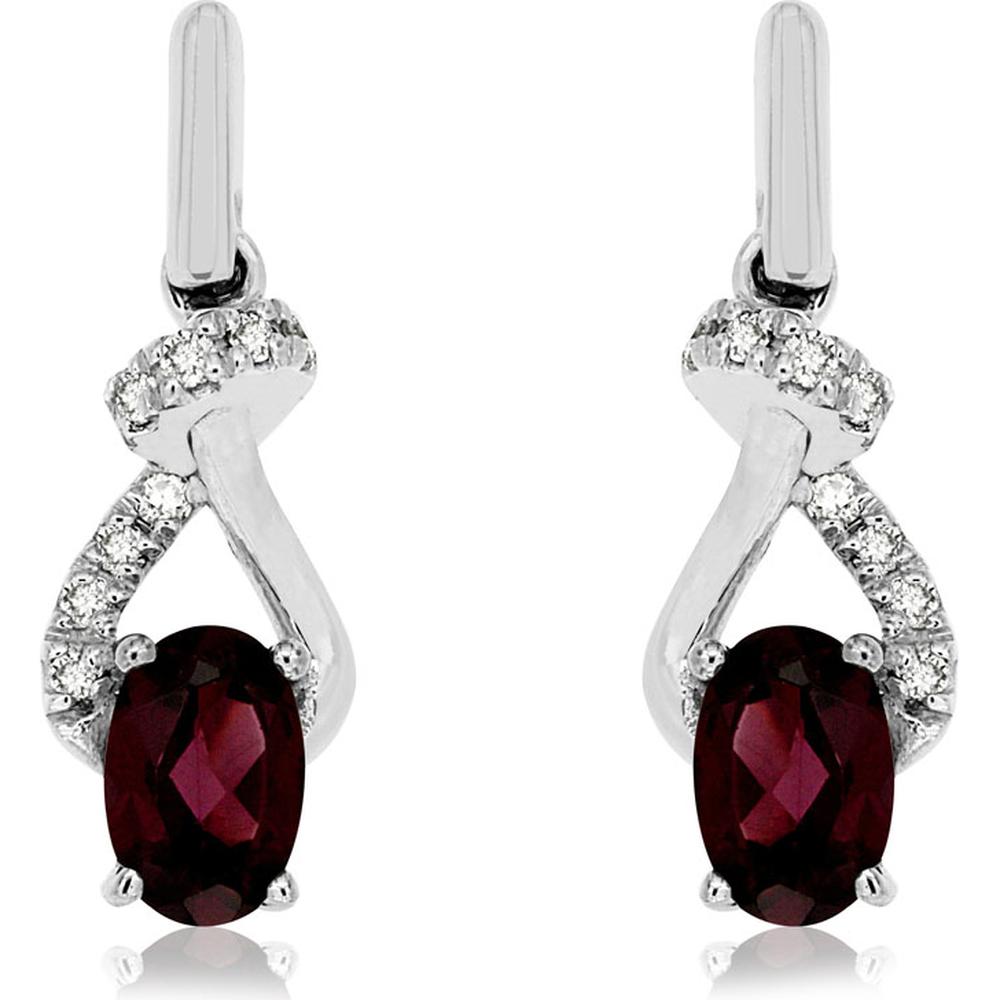 Royal 14K White Gold Rhodolite & Diamond Oval Earrings - 1.20 Carat Rhodolite, 0.10 Carat Diamond Total Weight