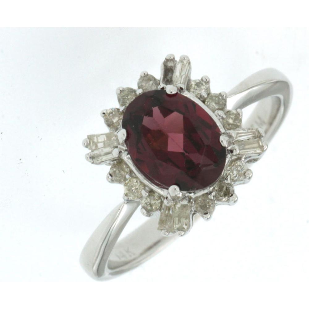 Royal 14K White Gold Rhodolite and Diamond Oval Ring - 1.55 Carat Main Stone Weight