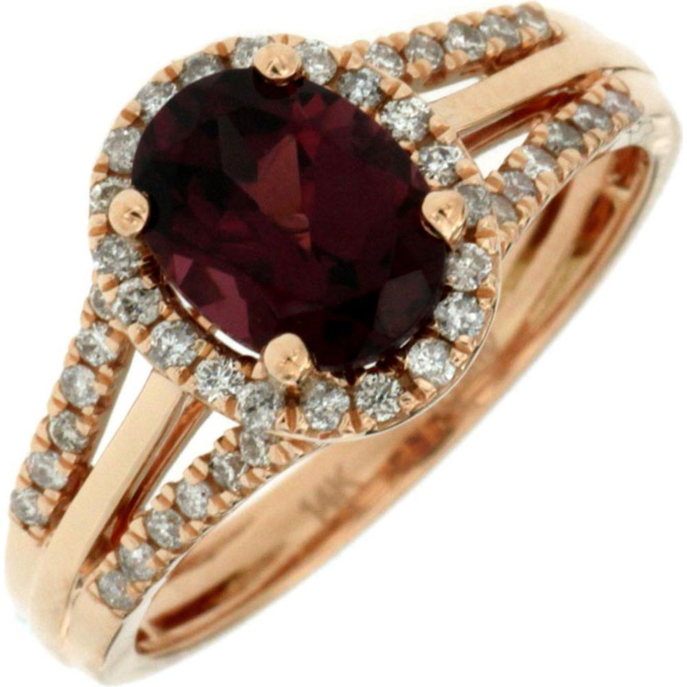 Royal 14K White Gold Rhodolite & Diamond Ring - 1.50 Carat Oval Rhodolite, 0.30 Carat Diamond Total