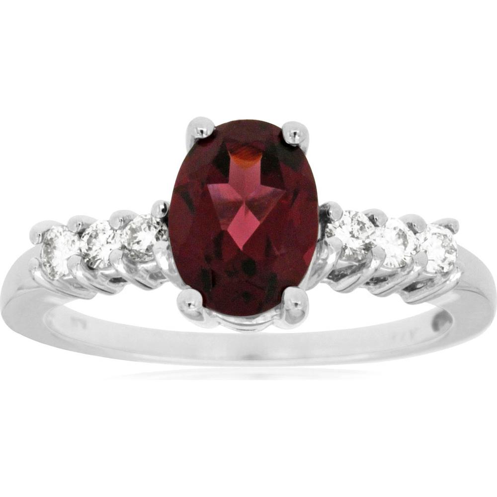 Royal 14K White Gold Rhodolite & Diamond Ring - 1.55 Carat Oval Rhodolite, 0.24 Carat Round Diamonds