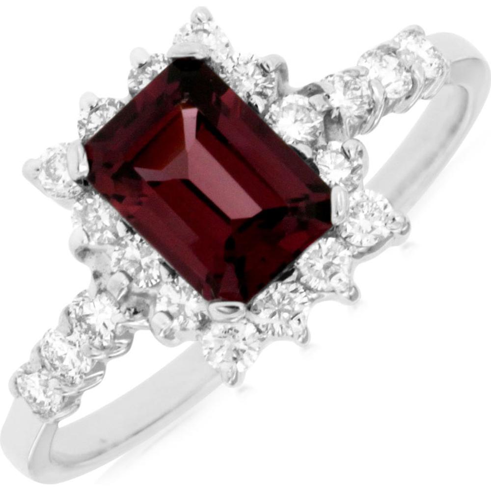 Royal 14K White Gold Rhodolite & Diamond Ring with Emerald Cut Rhodolite - 1.85 Carats Total Weight