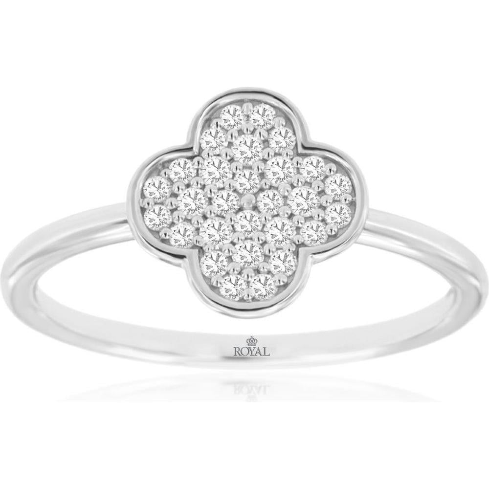 Royal 14K White Gold Ring with 0.20 Carat Total Weight Round Diamonds in Floral Motif