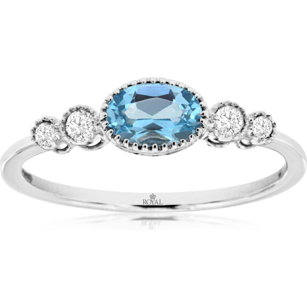 Royal 14K White Gold Ring with 0.50 Carat Blue Topaz and 0.09 Carat Total Diamond Weight