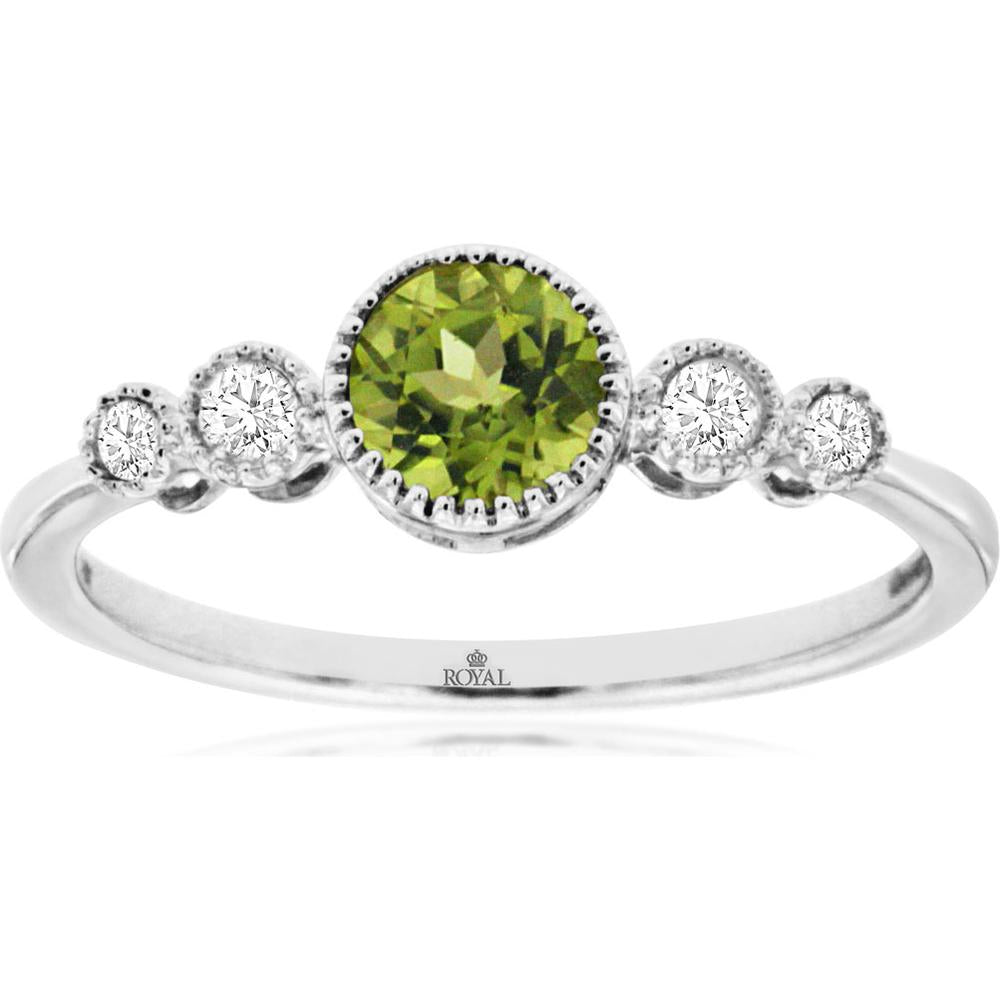 Royal 14K White Gold Ring with 0.50 - Carat Peridot and 0.11 - Carat Diamond Accents