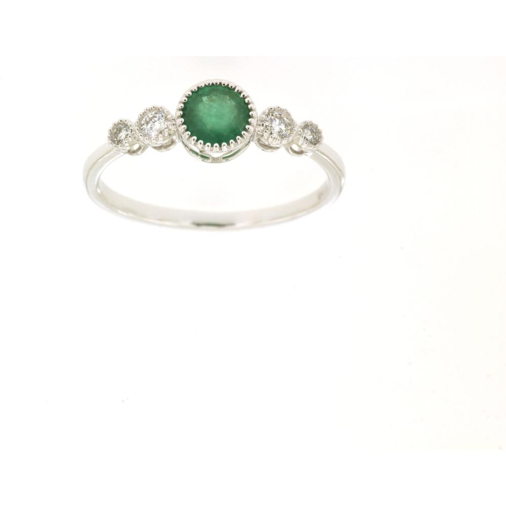 Royal 14K White Gold Ring with 0.52 Carat Emerald and 0.12 Carat Diamond Accents