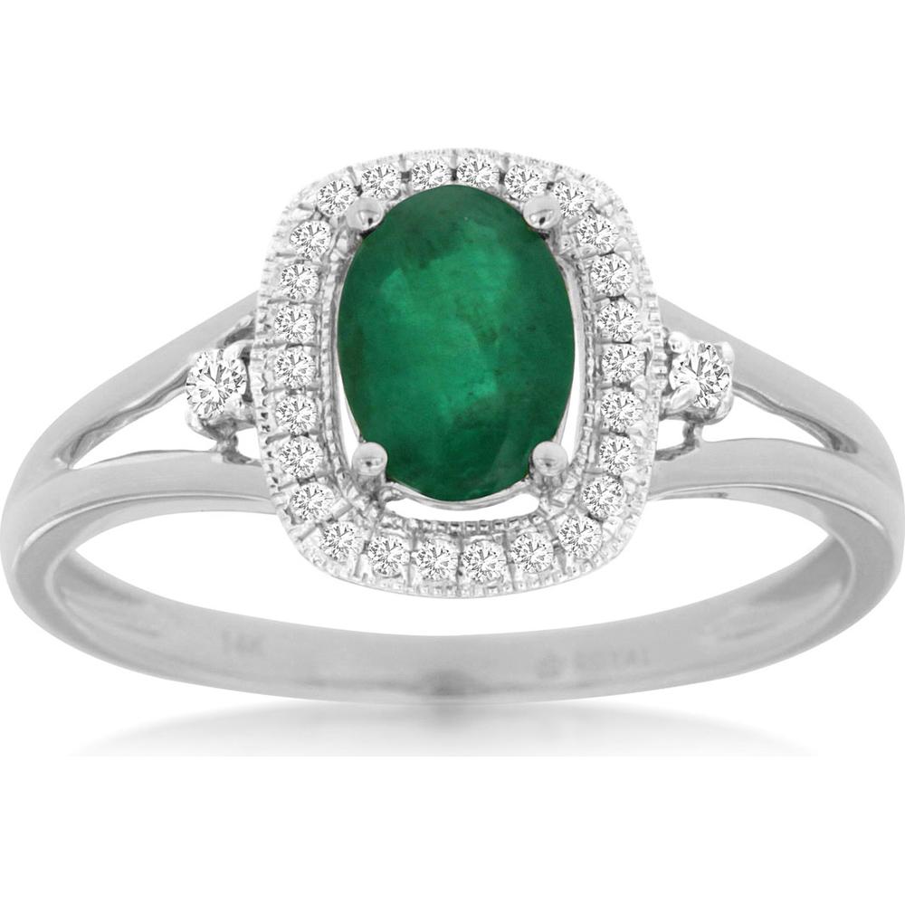 Royal 14K White Gold Ring with 0.70 Carat Emerald and 0.10 Carat Diamonds