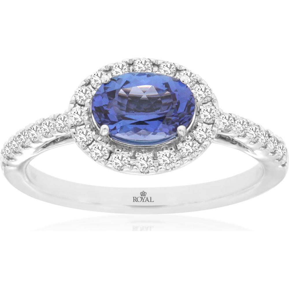 Royal 14K White Gold Ring with 0.84 Carat Oval Tanzanite and 0.33 Carat Total Diamond Weight