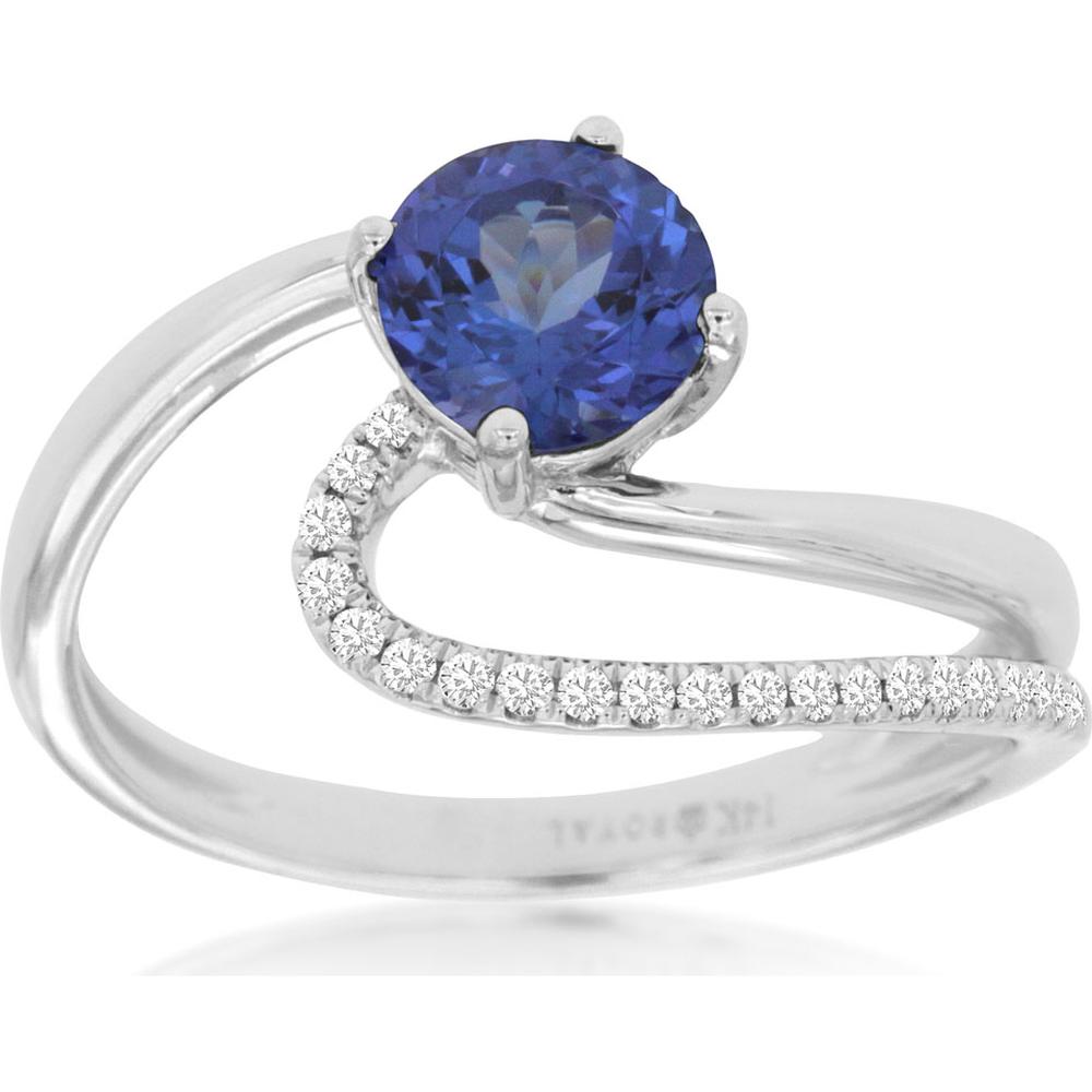 Royal 14K White Gold Ring with 1.00 Carat Round Tanzanite and 0.10 Carat Diamonds
