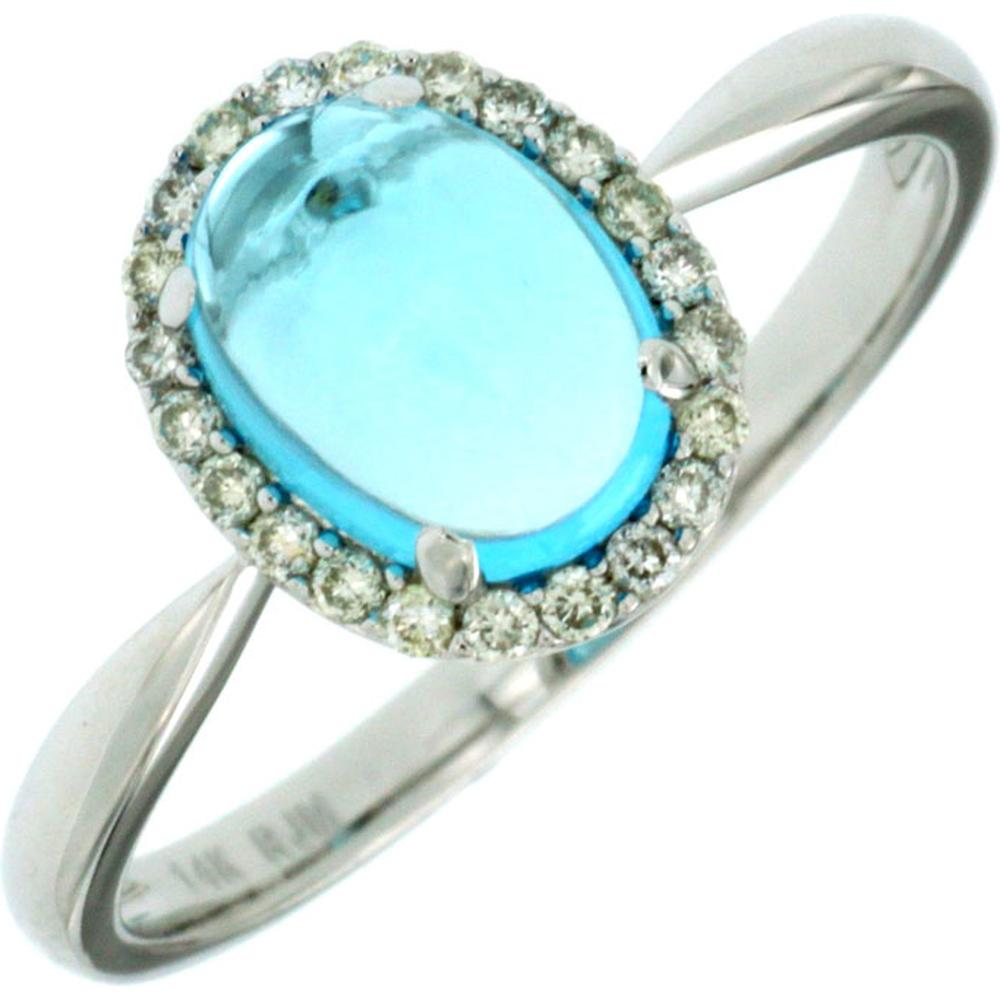 Royal 14K White Gold Ring with 1.30 Carats Oval Blue Topaz and 0.14 Carats Diamond Halo