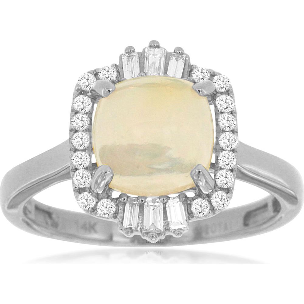 Royal 14K White Gold Ring with 1.40 Carat Opal and 0.21 Carat Total Weight Diamonds