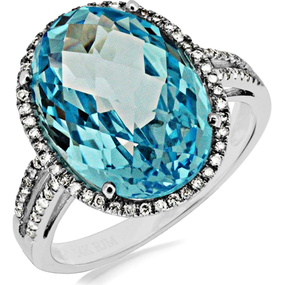Royal 14K White Gold Ring with 10.00 Carat Oval Blue Topaz and 0.22 Carat Round Diamonds