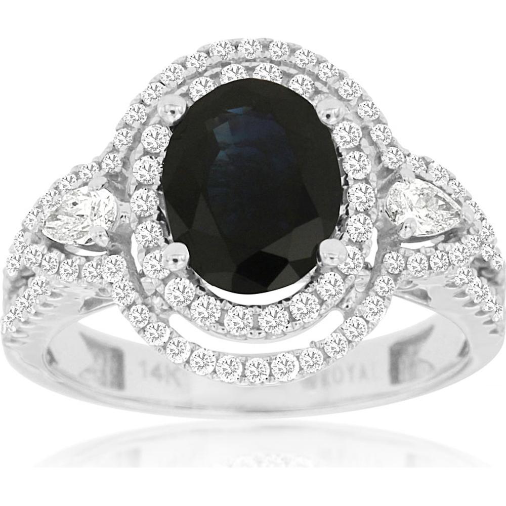 Royal 14K White Gold Ring with 2.10 Carat Oval Sapphire and 0.72 Carat Total Diamond Weight in Pave Setting