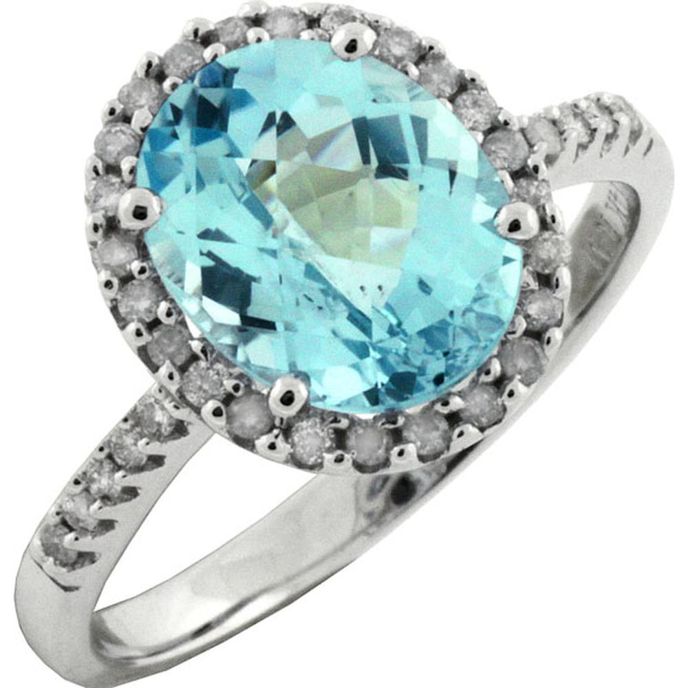 Royal 14K White Gold Ring with 3.20 Carat Oval Blue Topaz and 0.21 Carat Round Diamonds